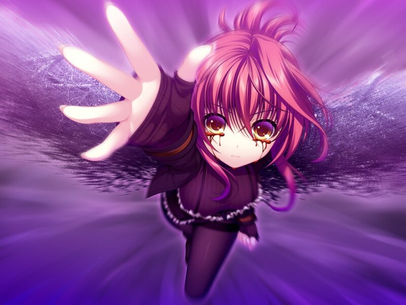 Pink-haired Anime Girl — Purple, Dramatic, Tears