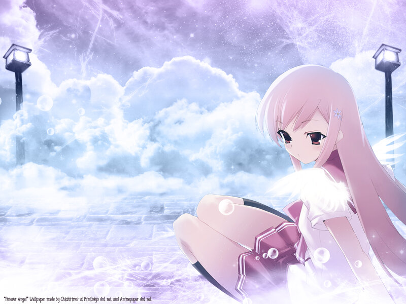 Pink-haired Anime Girl — Purple, Dreamy, Clouds