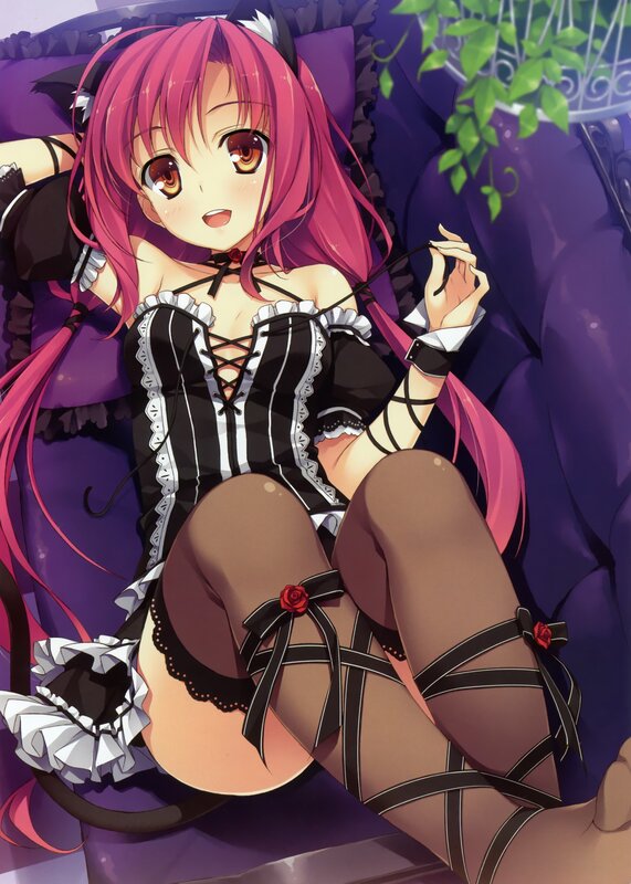 Pink-haired Anime Girl — Purple, Playful, Cat Ears, Tail