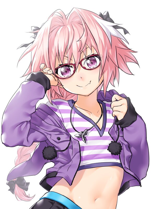 Pink-haired Anime Girl — Purple, Playful, Glasses