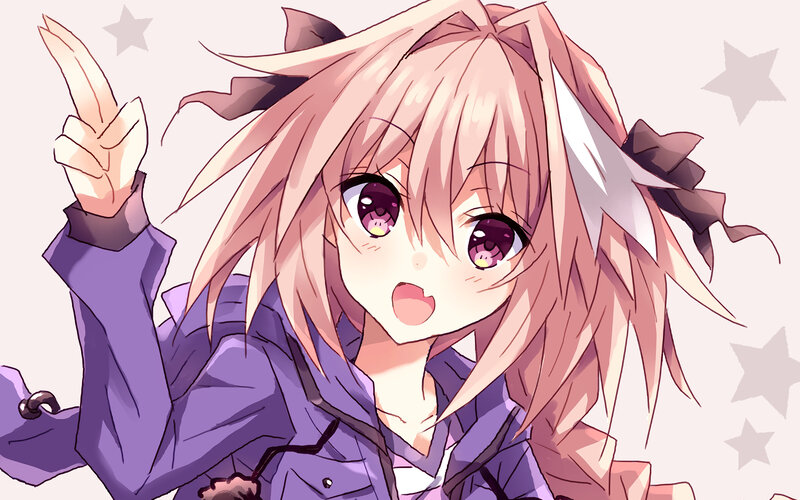 Pink-haired Anime Girl — Purple, Playful, Stars, Jacket