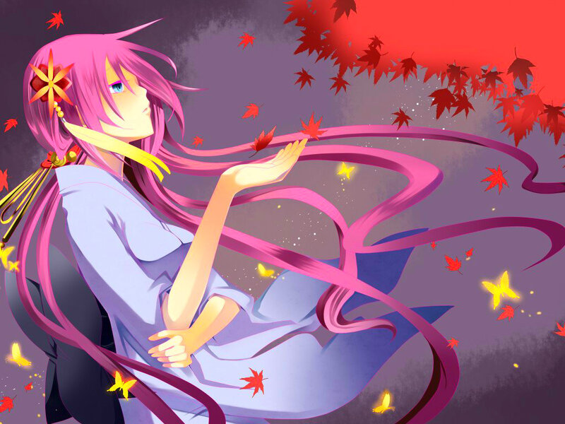 Pink-haired Anime Girl — Purple, Serene, Autumn