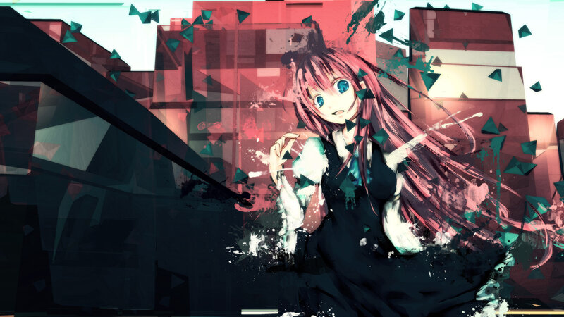 Pink-haired Anime Girl — Red, Dramatic, Digital Art