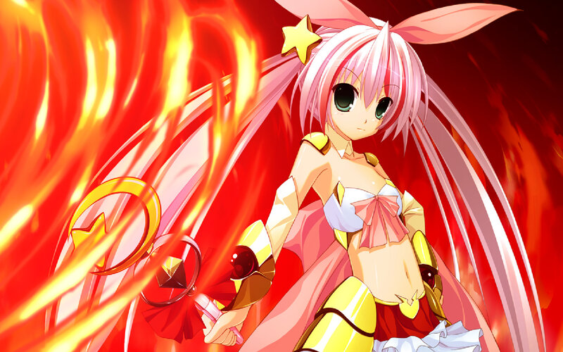 Pink-haired Anime Girl — Red, Dramatic, Fire