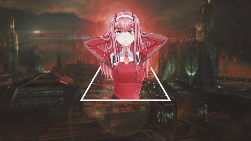 Pink-haired Anime Girl — Red, Dramatic, Night, Cityscape