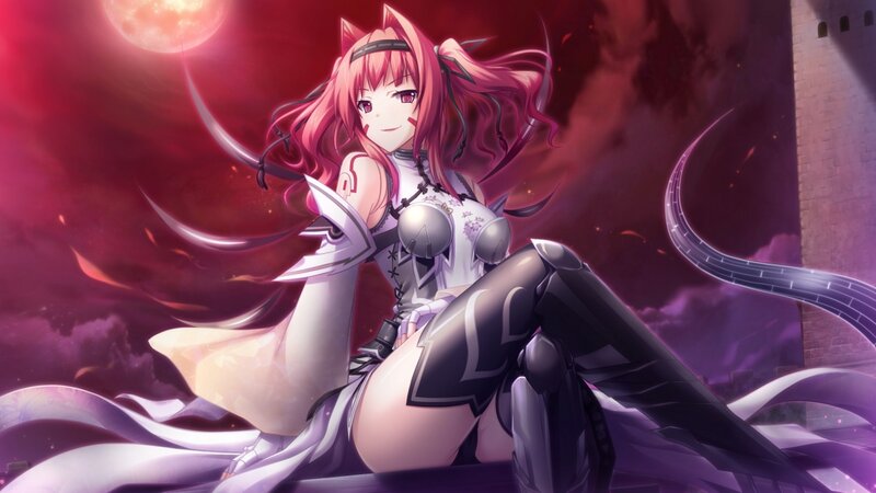 Pink-haired Anime Girl — Red, Dramatic, Night, Moon, Castle