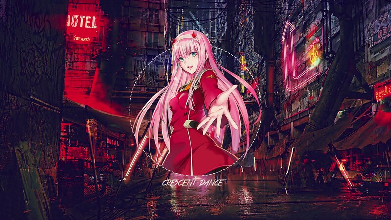 Pink-haired Anime Girl — Red, Dramatic, Night, Neon Signs
