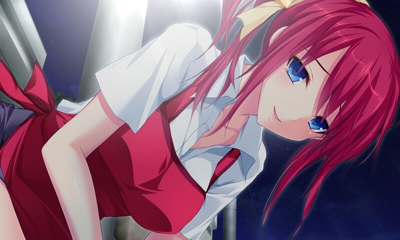 Pink-haired Anime Girl — Red, Dramatic, Night, School Uniform