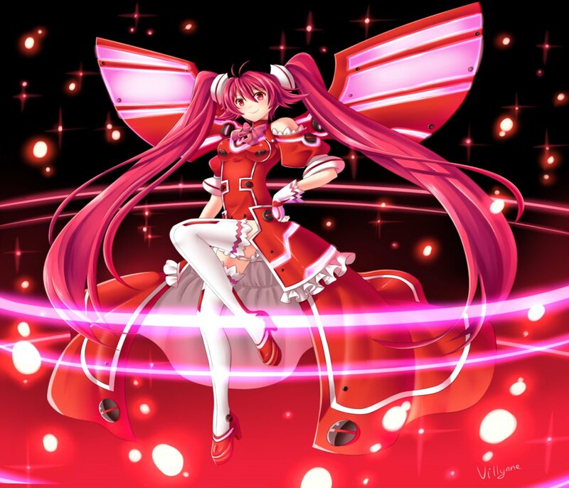Pink-haired Anime Girl — Red, Dramatic, Night, Wings