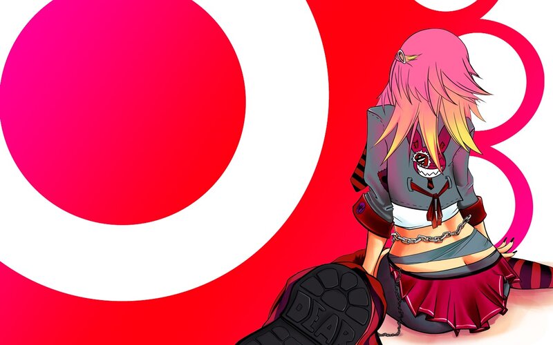 Pink-haired Anime Girl — Red, Dramatic, Skirt