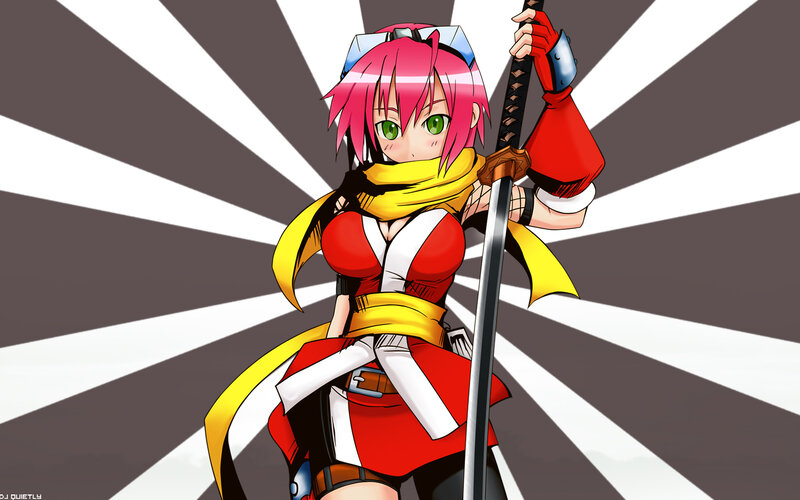 Pink-haired Anime Girl — Red, Dramatic, Sword, Scarf