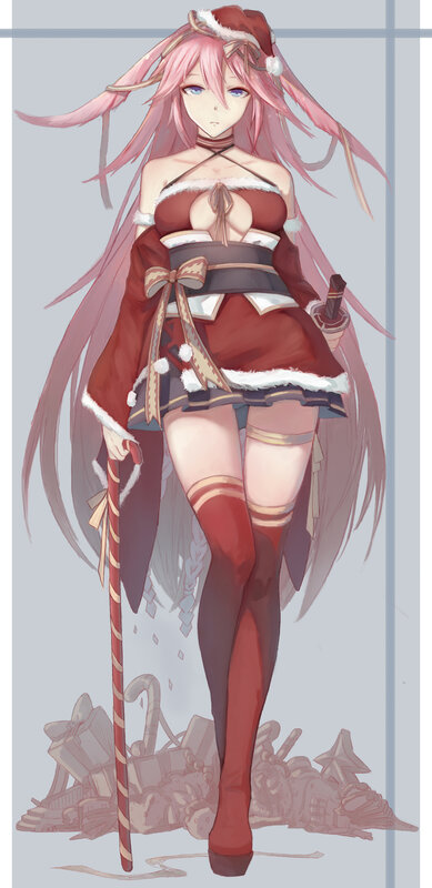 Pink-haired Anime Girl — Red, Festive