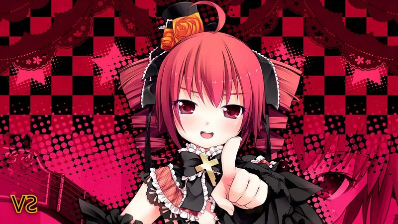 Pink-haired Anime Girl — Red, Playful, Checkered Background