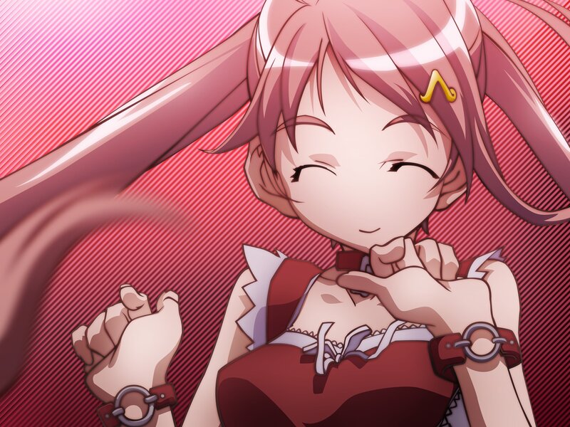 Pink-haired Anime Girl — Red, Playful, Red Dress
