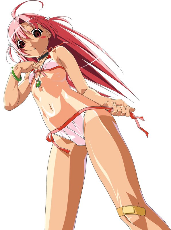 Pink-haired Anime Girl — Red, Playful, Swimsuit