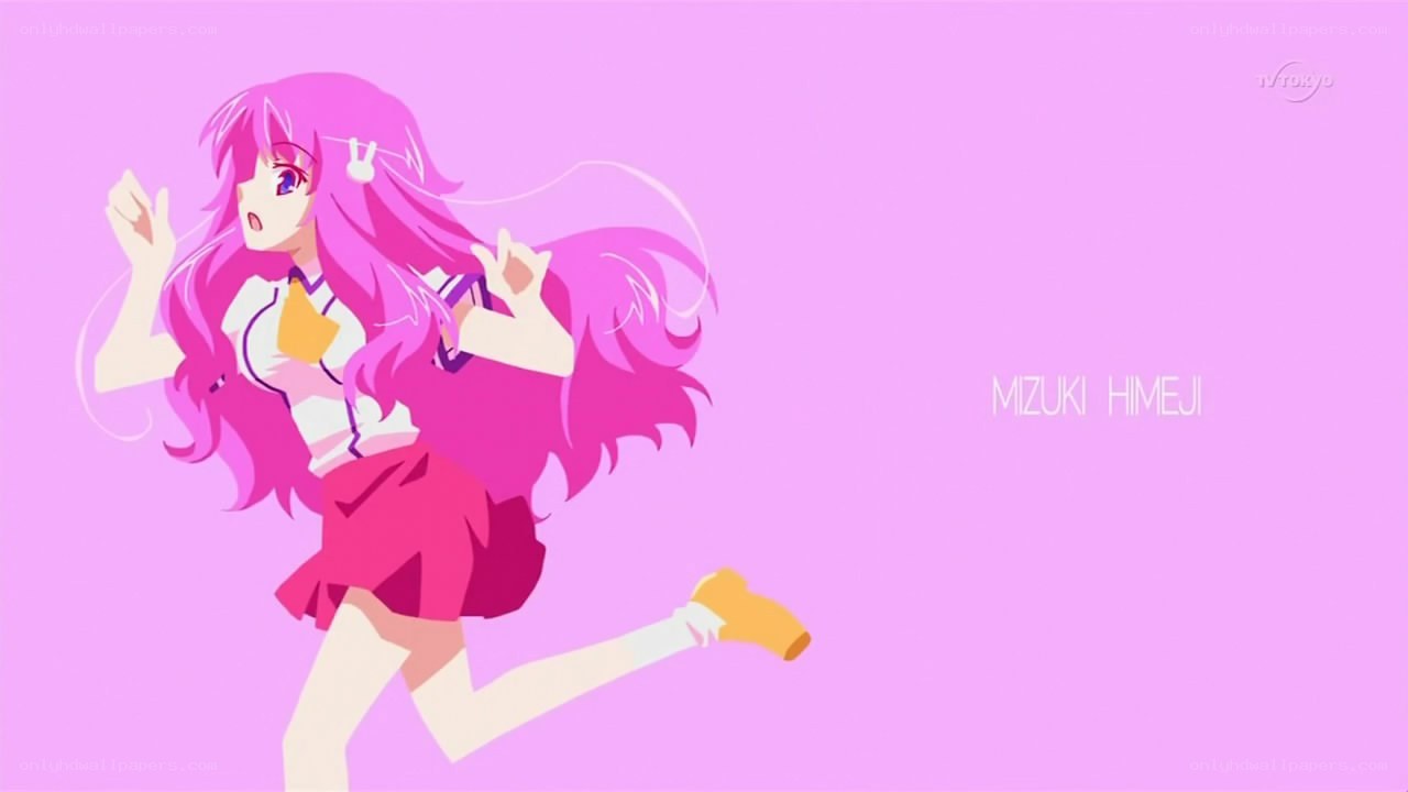 pink-haired anime girl running