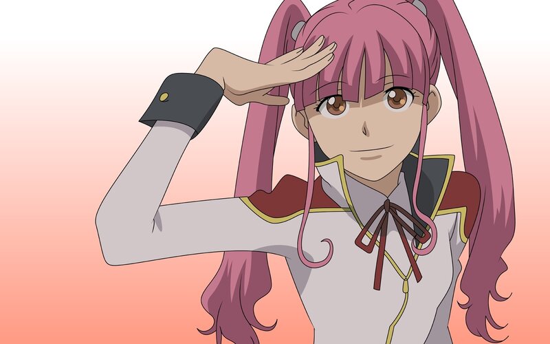 pink-haired anime girl saluting