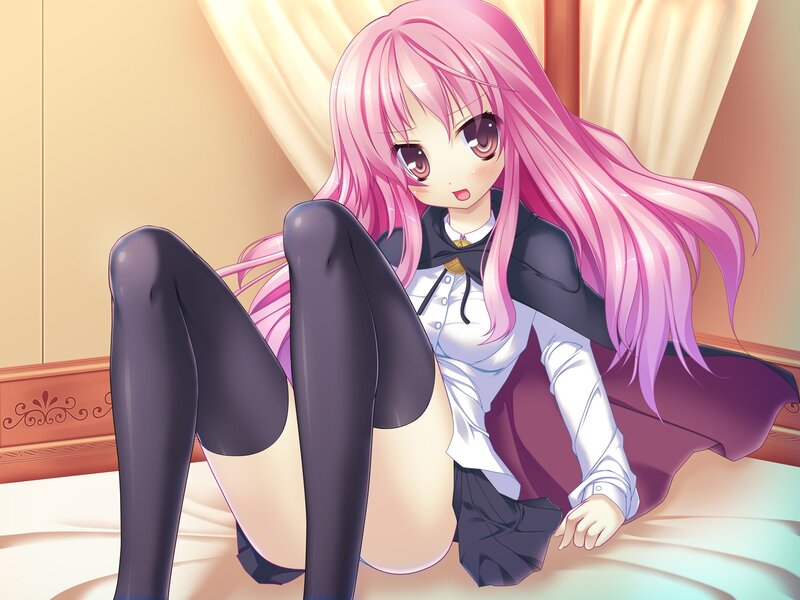 pink-haired anime girl sitting