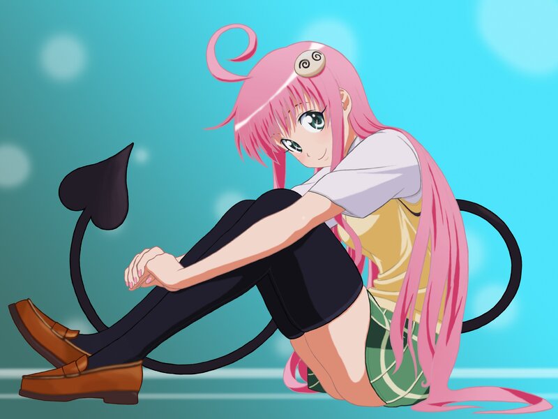 pink-haired anime girl sitting