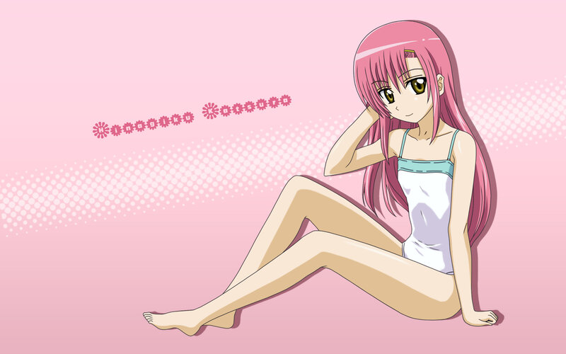 Pink-haired anime girl sitting