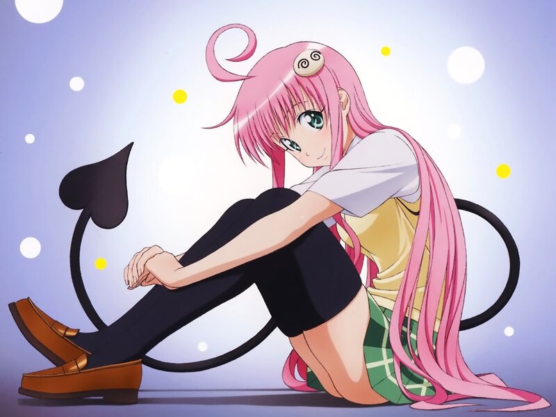 pink-haired anime girl sitting