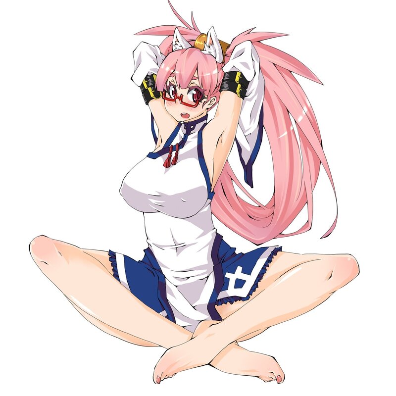 pink-haired anime girl sitting
