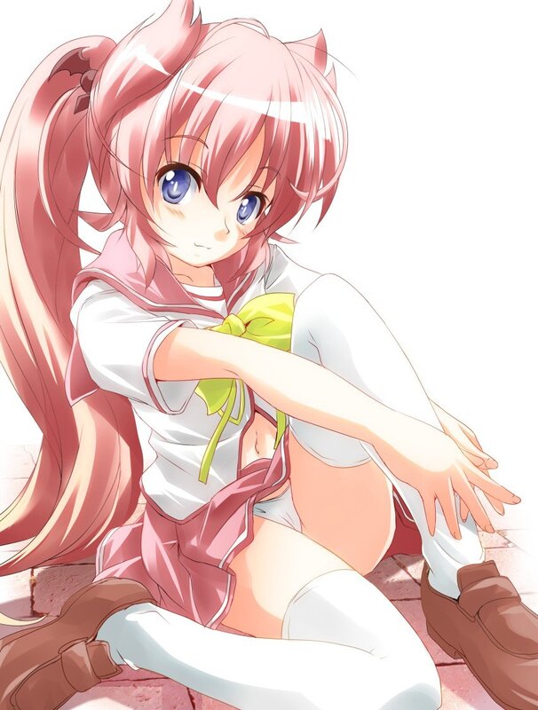 pink-haired anime girl sitting