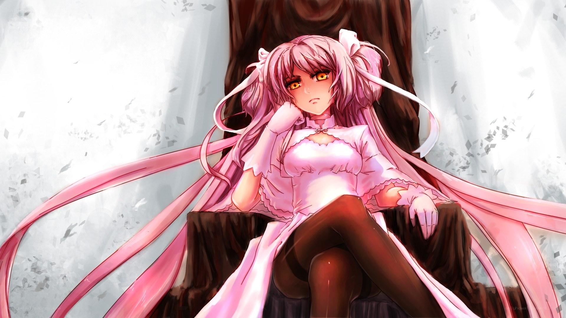 pink-haired anime girl sitting