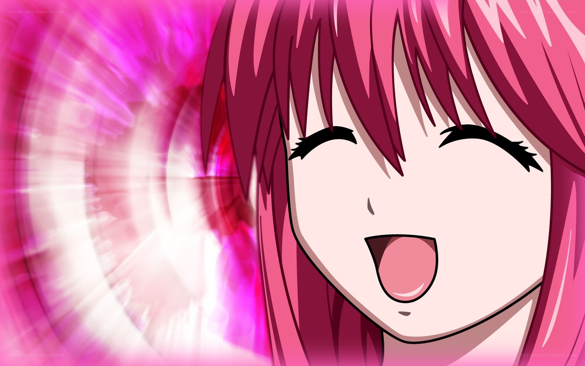 pink-haired anime girl smiling