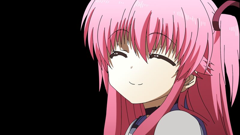 pink-haired anime girl smiling