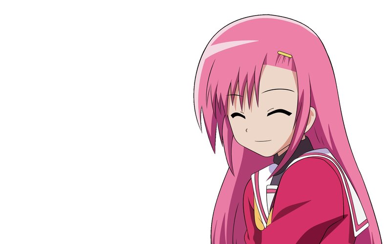 pink-haired anime girl smiling