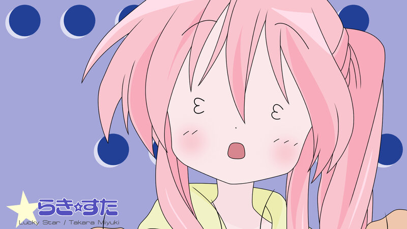 pink-haired anime girl surprised