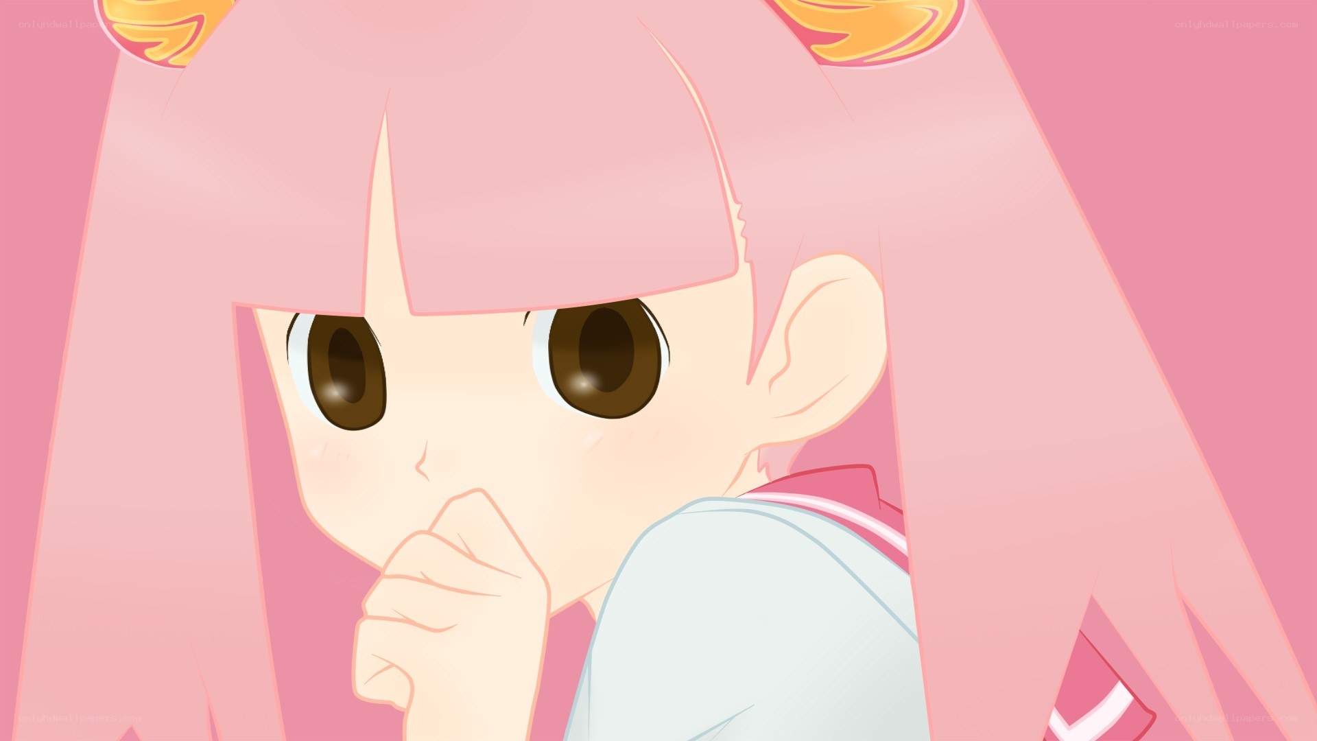 pink-haired anime girl thinking