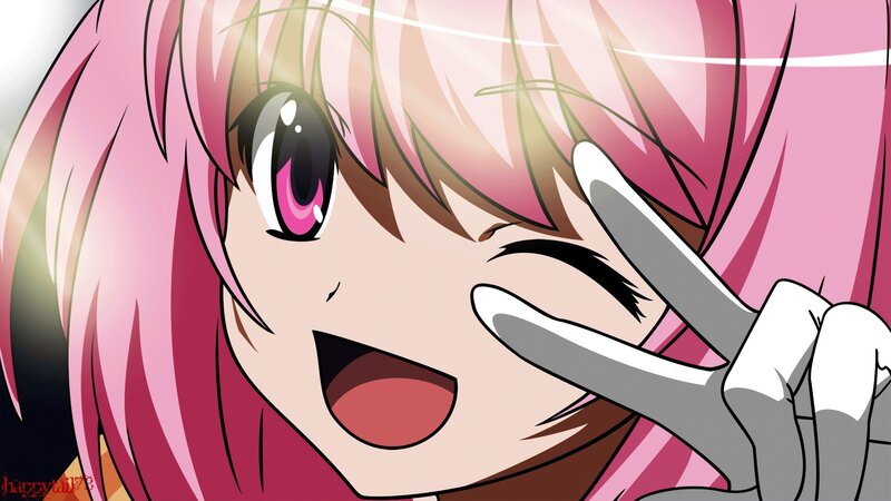 pink-haired anime girl winking