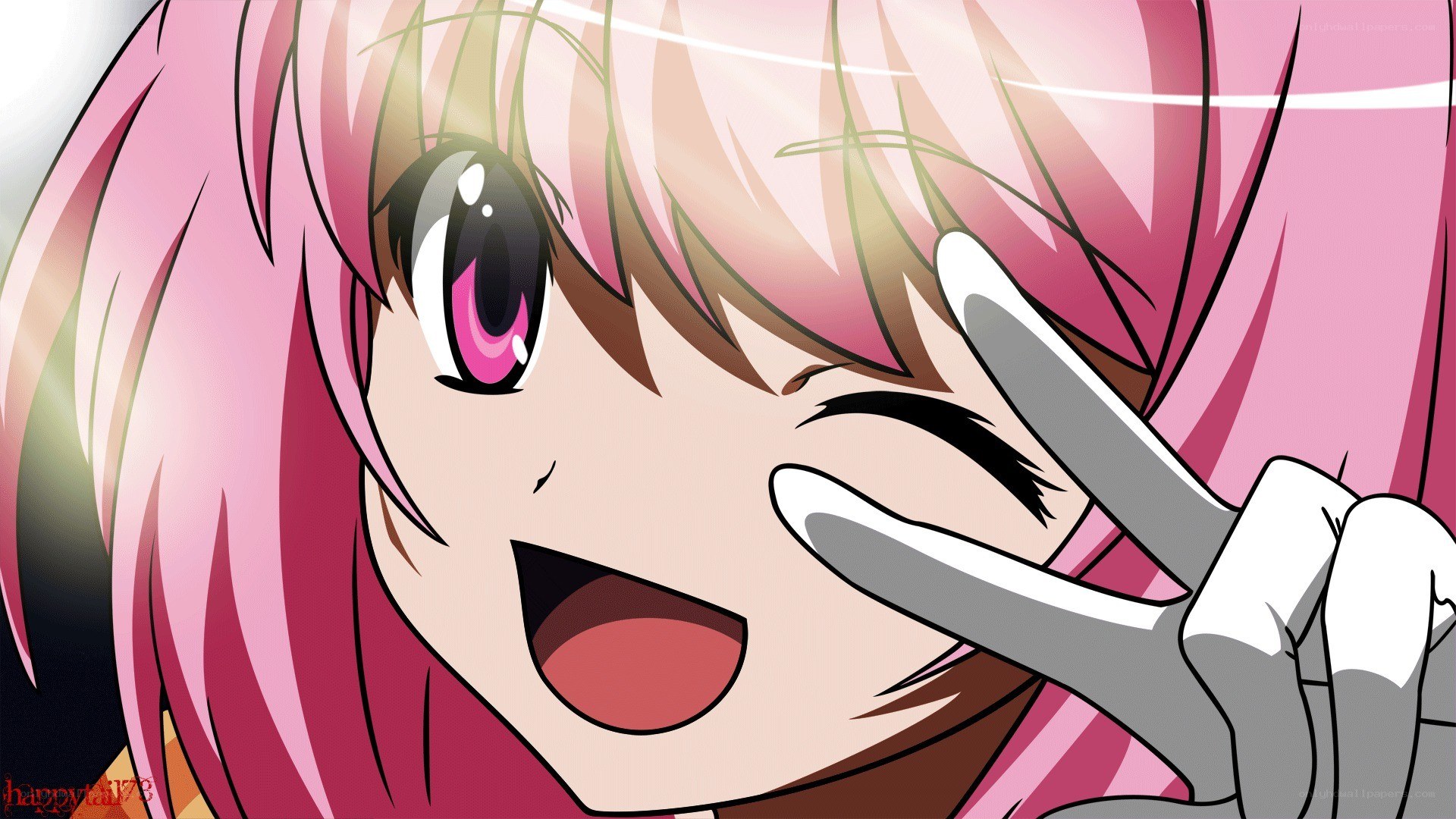 pink-haired anime girl winking