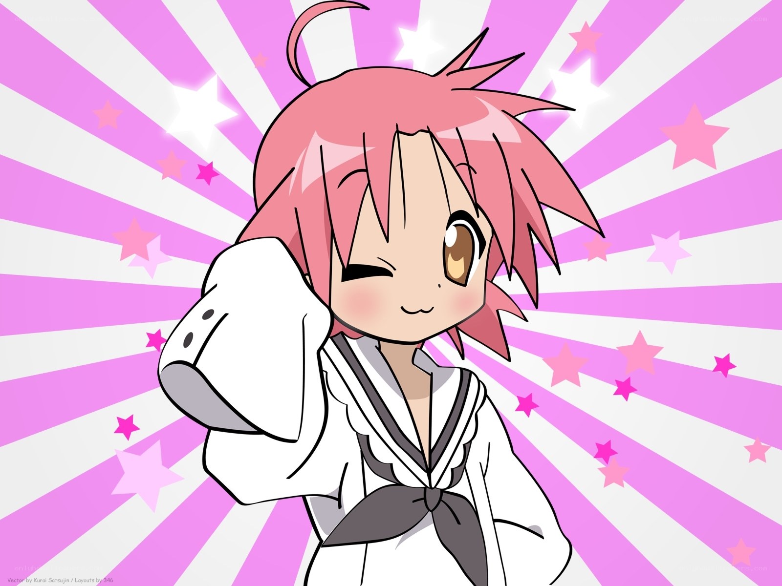 pink-haired anime girl winking