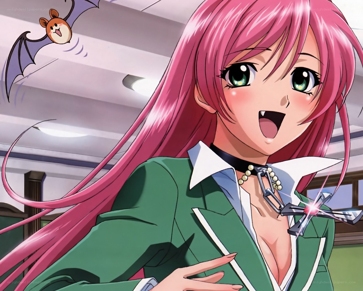 pink-haired anime girl with bat