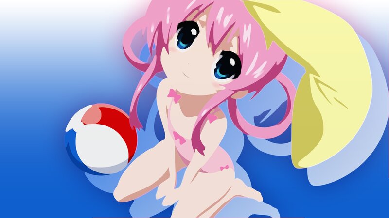 pink-haired anime girl with beach ball