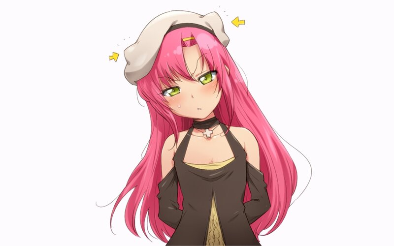 pink-haired anime girl with beret