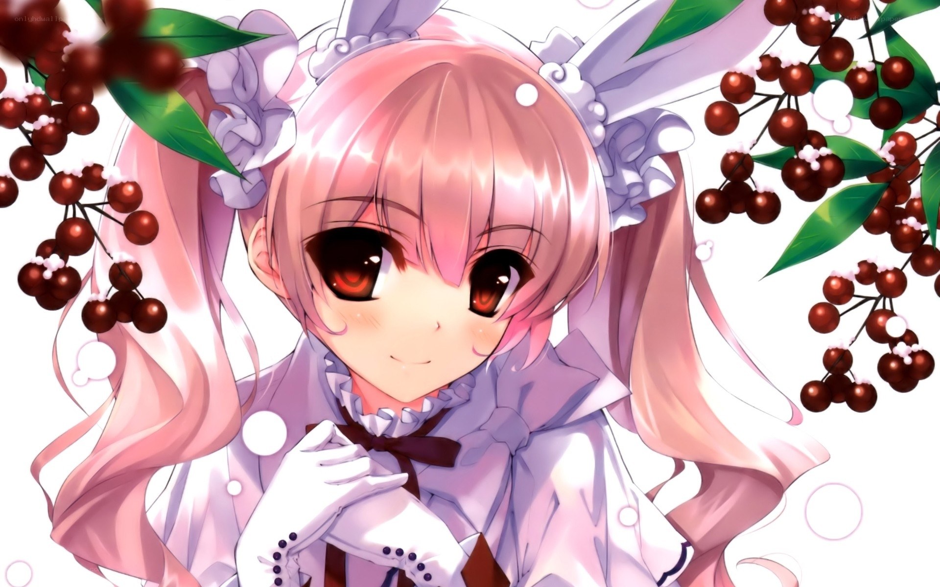 pink-haired anime girl with berries
