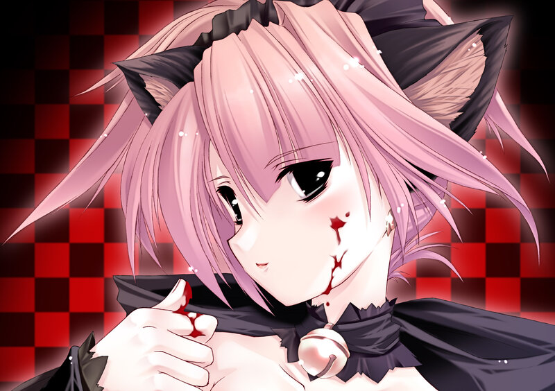 pink-haired anime girl with blood