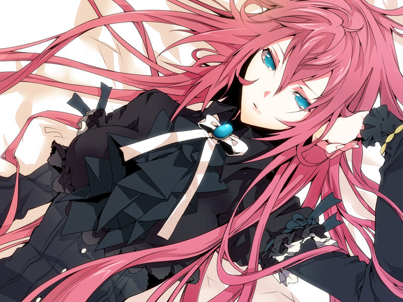 pink-haired anime girl with blue eyes