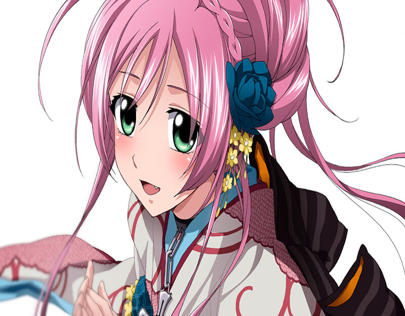 pink-haired anime girl with blue flower