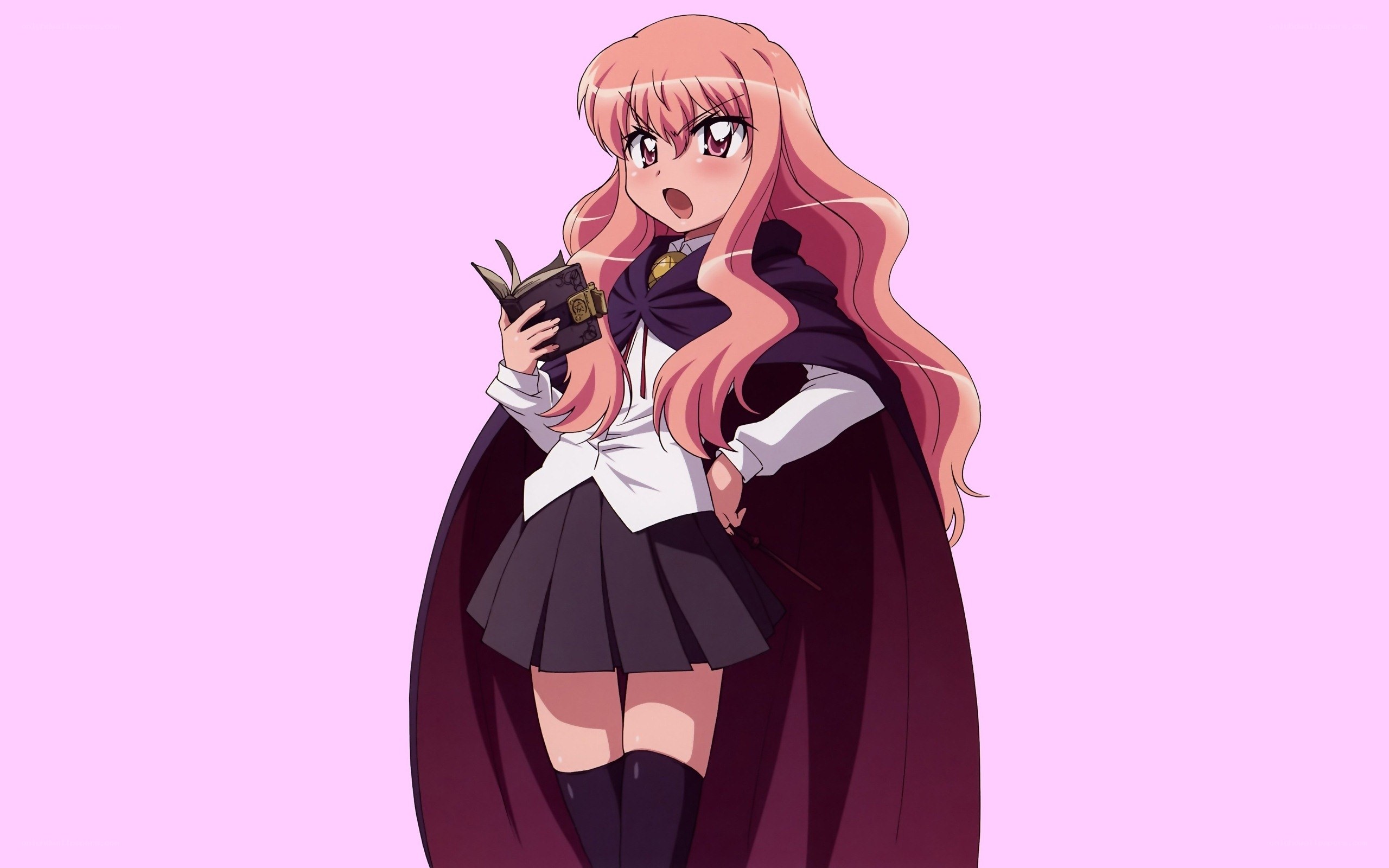 pink-haired anime girl with book
