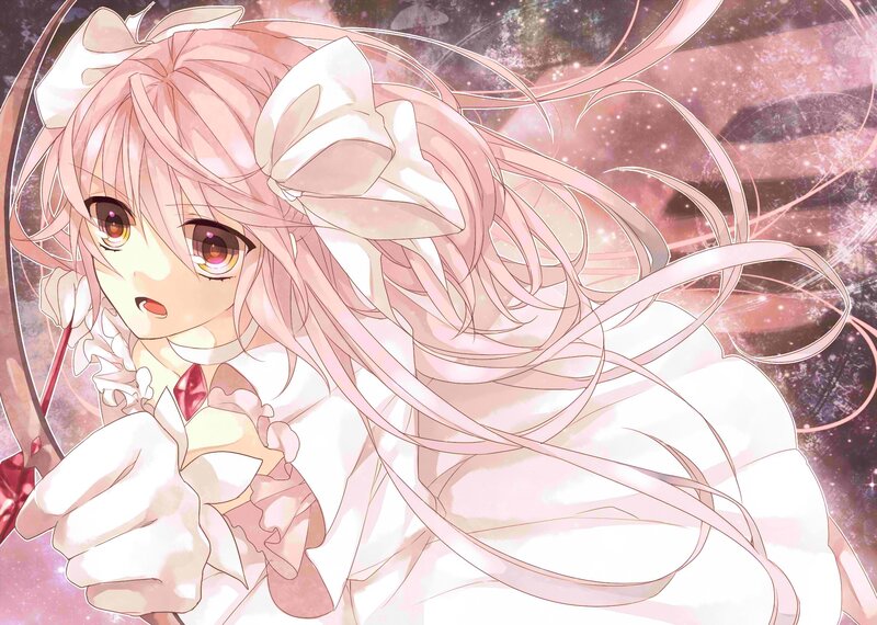 pink-haired anime girl with bow