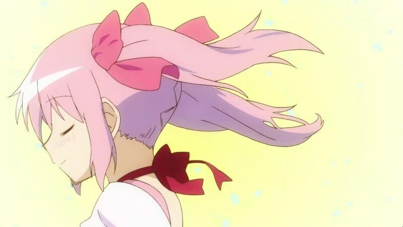 pink-haired anime girl with bow