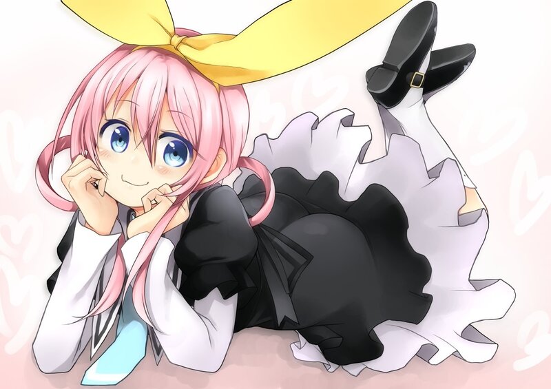pink-haired anime girl with bow