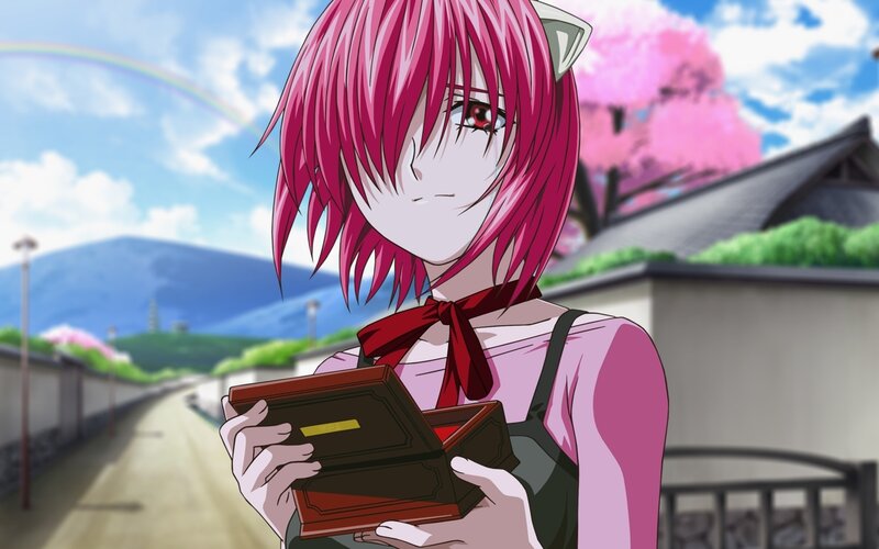 pink-haired anime girl with box