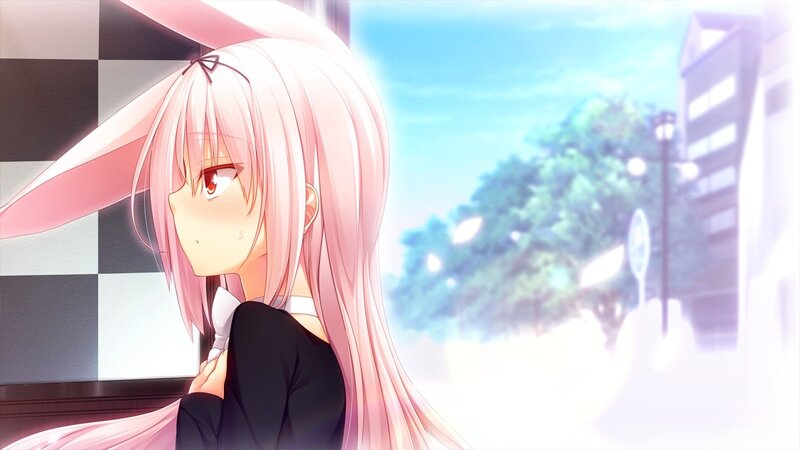 pink-haired anime girl with bunny ears