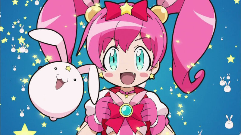 pink-haired anime girl with bunny